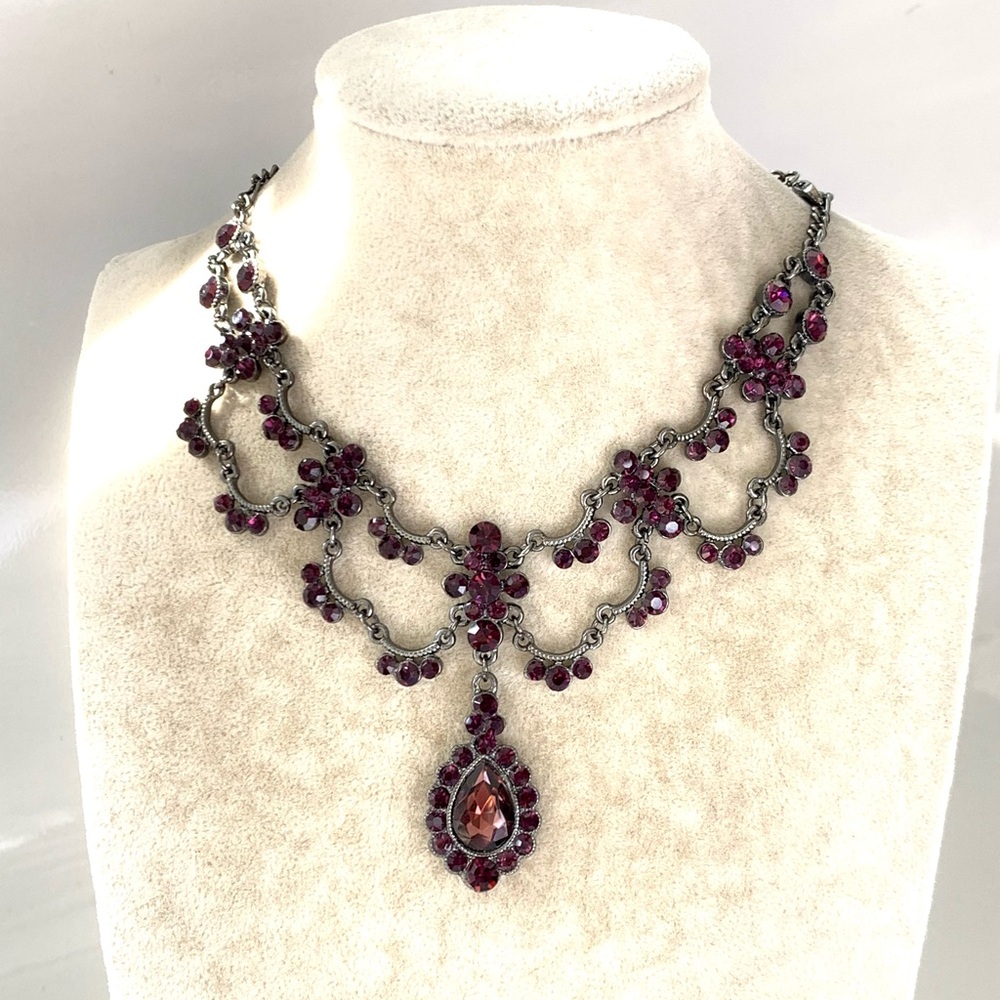 Fairycore y2k fairy goth necklace with purple rhinestone y drop